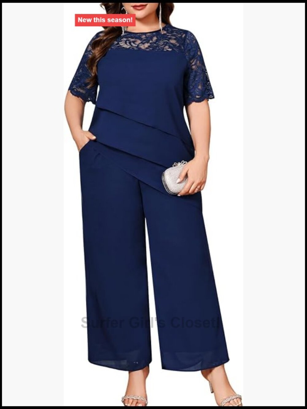 Plus Size Mother of Bride Pant Suit 2 Piece Lace Chiffon Formal Wedding Guest